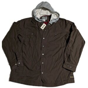 Duluth Trading Fire Hose Limberjac Hooded Jacket Mens L Brown Flannel Lined NWT